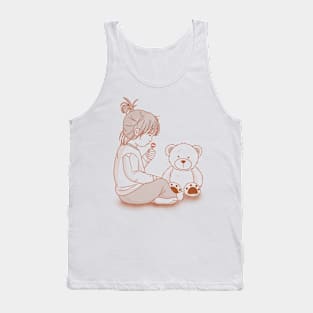 Little Girl Enjoying Candy With Teddy Bear Tank Top